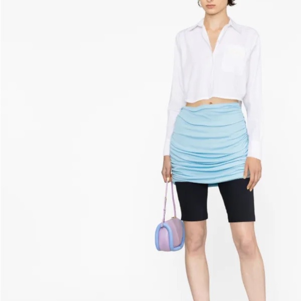 Tory Burch Light Blue Ruched Mini Skirt